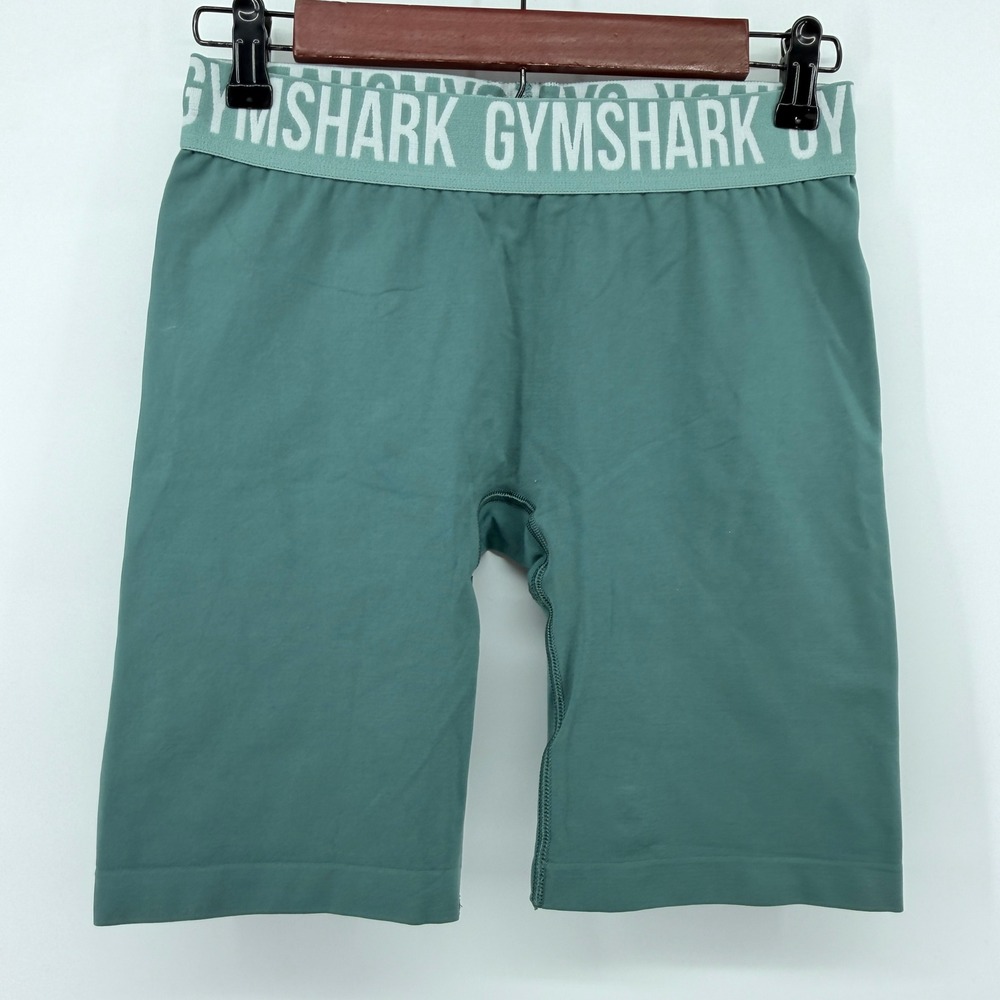 Gymshark Biker Shorts Womens Medium Teal Green Branded Waistband Gym Workout